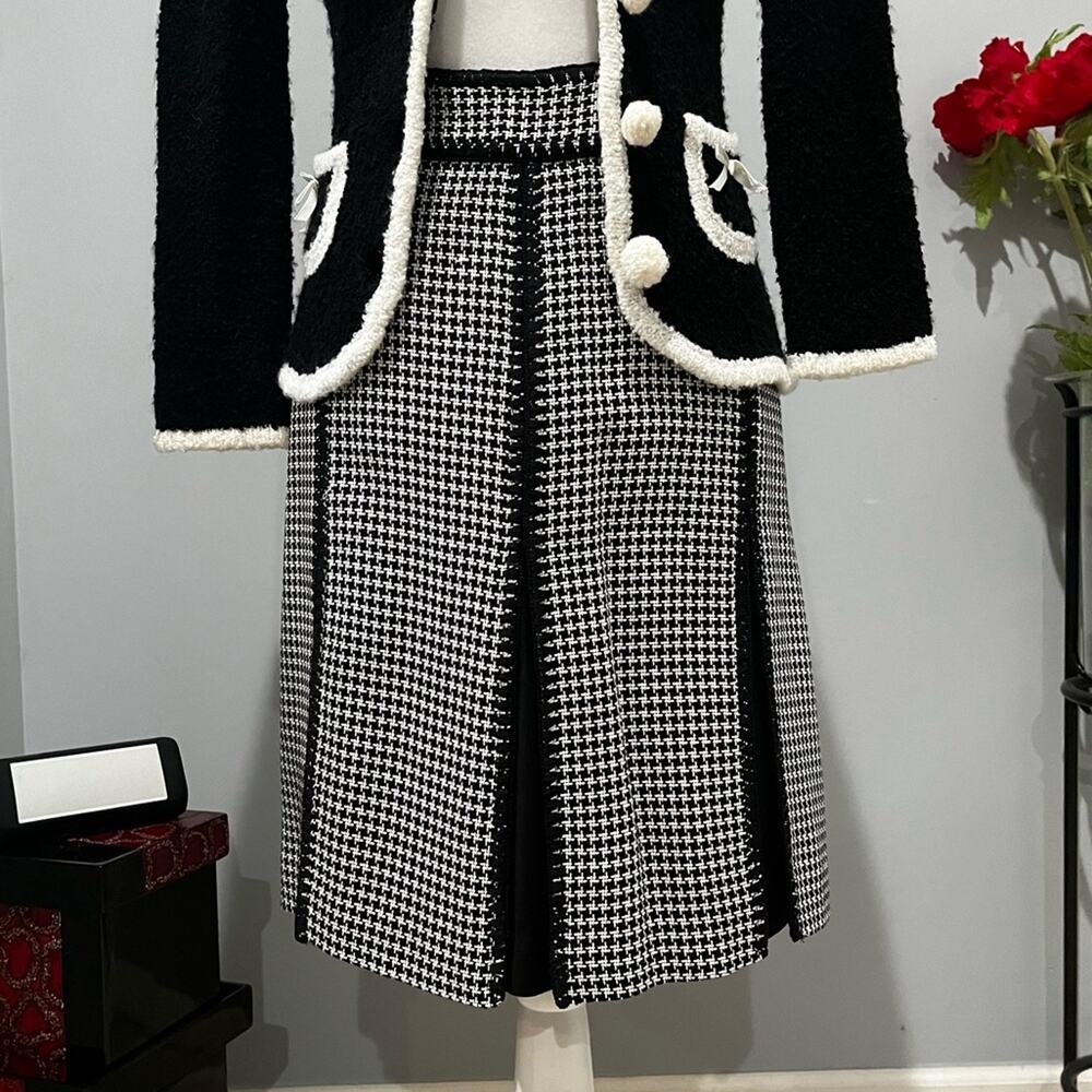 NEW Ann Taylor Career Houndstooth Plaid Paneled Flutter A-line Knee Skirt 0 NWOT
